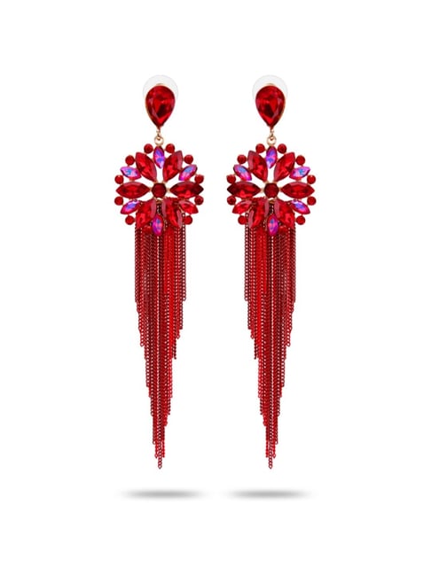 Buy Crunchy Fashion Red And Gold Crystal Beaded Tassel Earrings for Women  Online