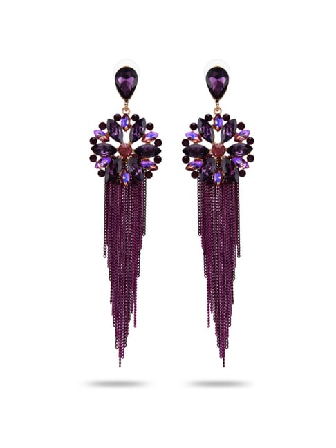 Buy Designer Jaipuri Tribal Oxidised Purple Tassel Earrings online from  Karat Cart