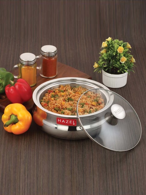 HAZEL Silver Stainless Steel Casserole With Glass Lid (0.8 L)
