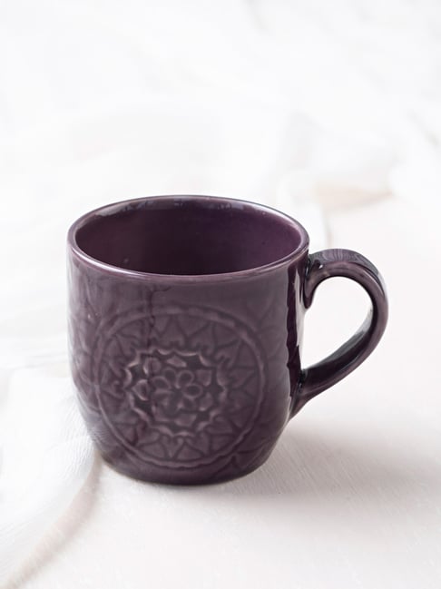 Fabindia Home Pragya Embossed Purple Ceramic Mug (300 ml)