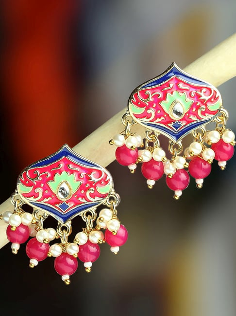Rani Color Meenakari Earrings (MKE1669RNI) - Kishorijewellery