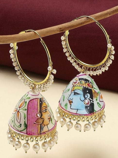 Antique Dark Gold Tone Lakshmi Design Prominent Jhumka earrings