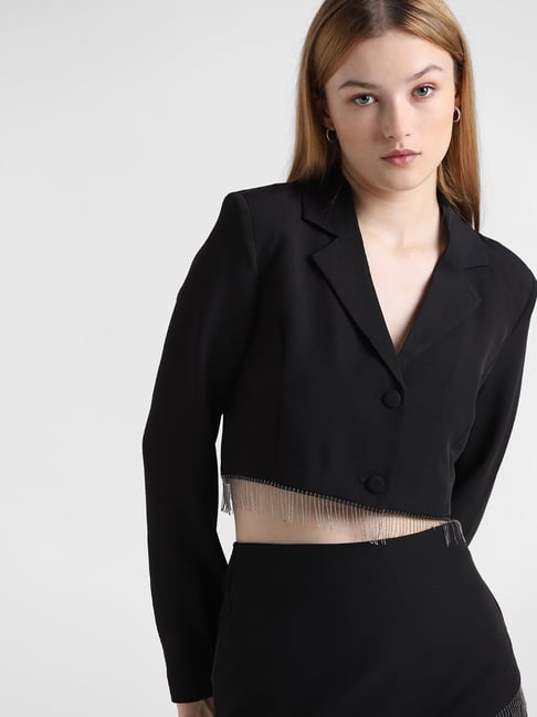 Only Black Embellished Cropped Blazer