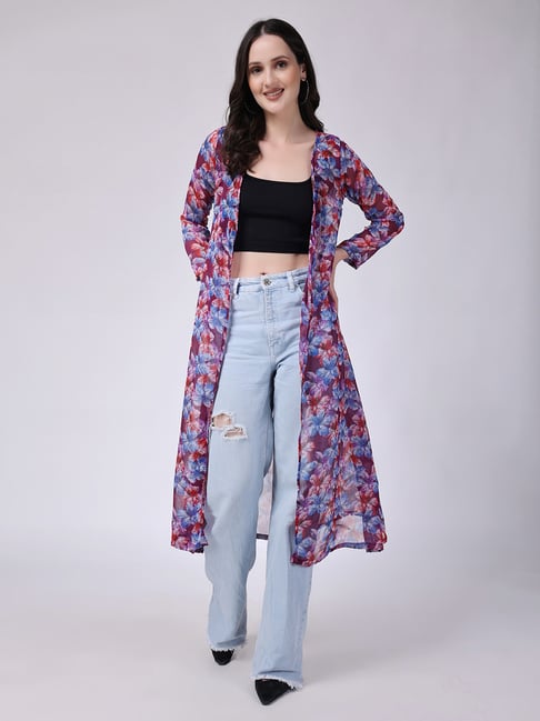 Scorpius Purple Floral Print Long Shrug-picture-33