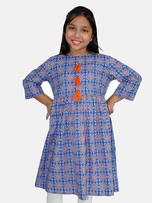 Kiddopanti Kids Royal Blue Printed Anarkali Kurta-picture-35