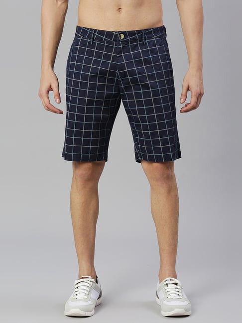 Thomas Scott Blue Slim Fit Check Shorts-picture-37