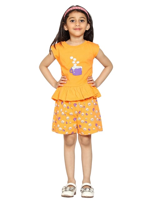 Kiddopanti Kids Orange Printed T-Shirt withShorts-picture-10