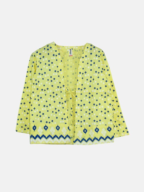 Kiddopanti Kids Yellow Printed Full Sleeves Shrug-picture-29