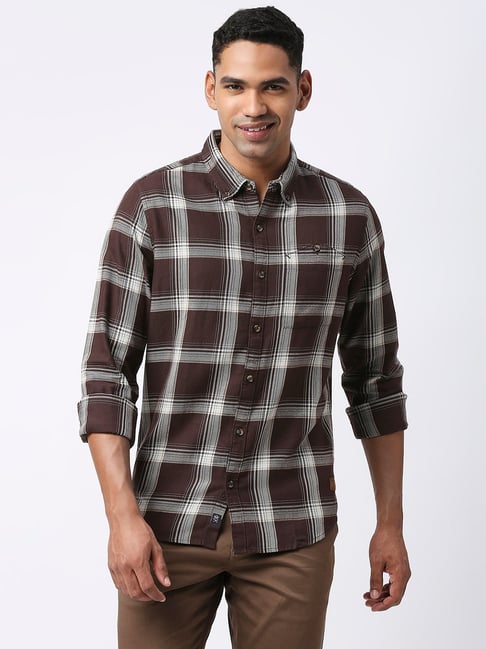 Thomas Scott Brown Slim Fit Check Cotton Shirt