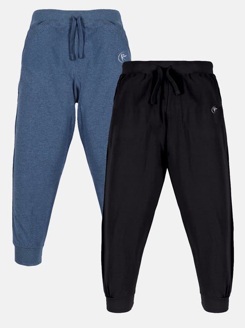 Kiddopanti Kids Blue & Jet Black Solid Trackpants (Pack Of 2)