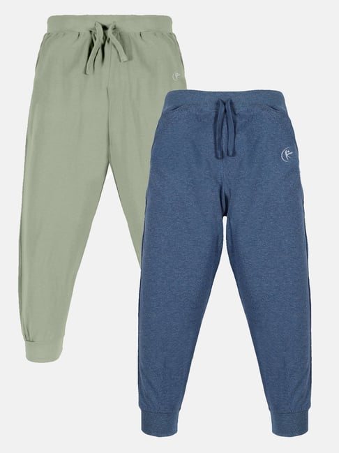 Kiddopanti Boys Sage Green & Blue Solid Trackpants (Pack Of 2)