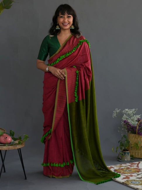 Reina Bhujodi Cotton Saree - Dark Assorted