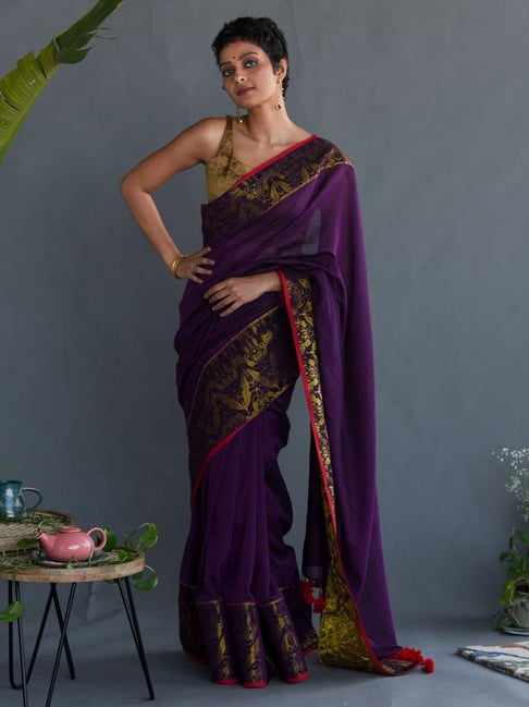 Buy Suta Purple Saree Without Blouse for Women Online @ Tata CLiQ