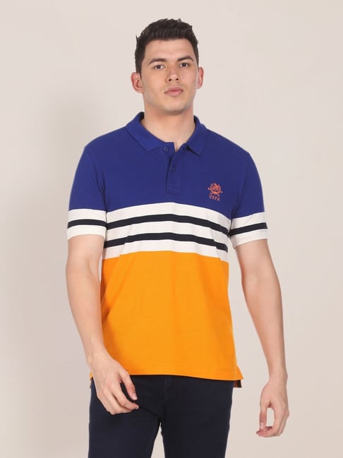 Buy Polo Blue Orange Cotton Striped Polo T-Shirts for