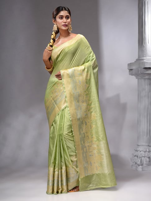 New designer Yellow color plain saree with printed blouse.