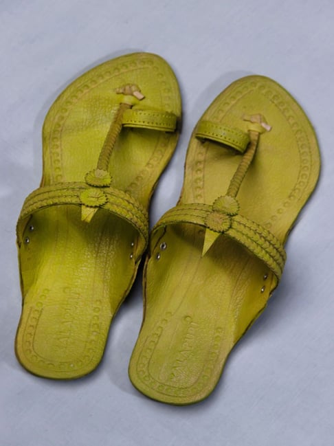 Yellow leather Kolhapuri sandals for women