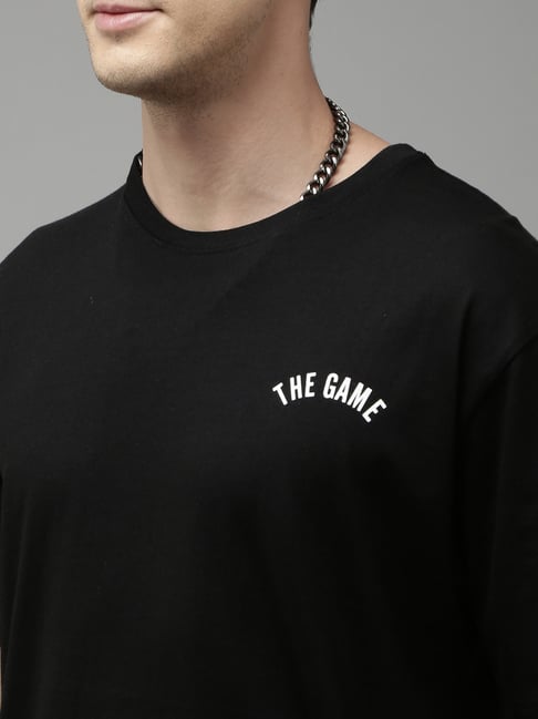 Kryptic Black Cotton Loose Fit Printed Oversized Drop Shoulder T-Shirt