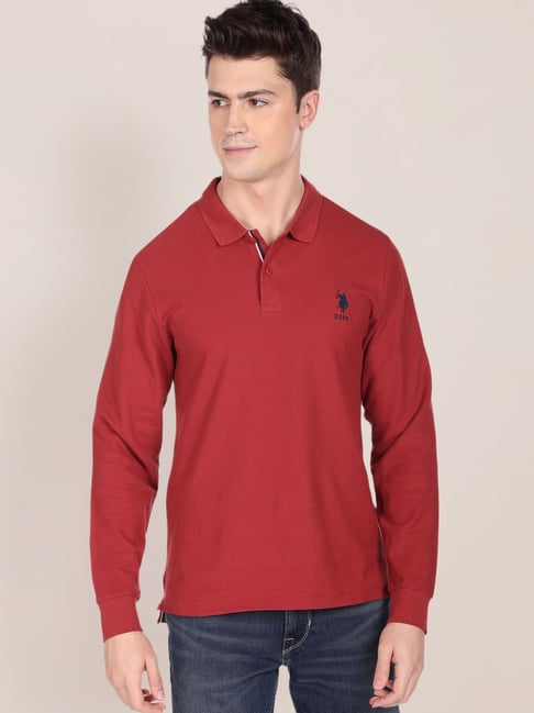 Polo Dark Red Cotton Regular Fit Polo T-Shirt