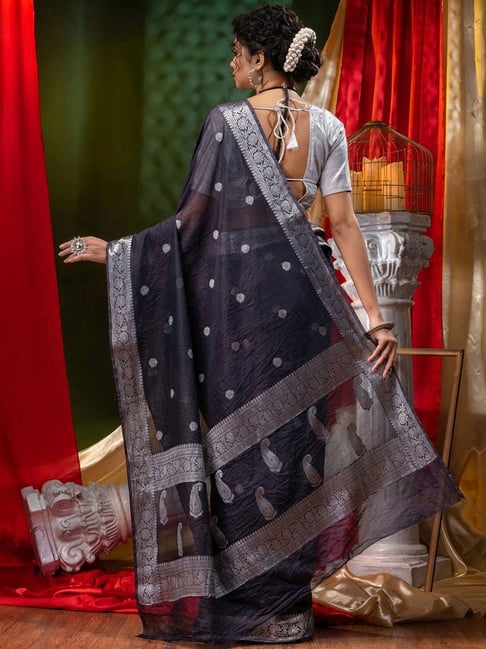 Shop Black Sarees With Silver Border for Women Online from India's Luxury  Designers 2024