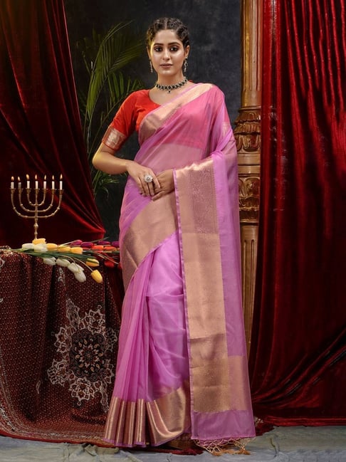 Superb Purple Soft Banarasi Silk Saree with Zari Weaving and Contrast Blouse  | T | The Silk Trend