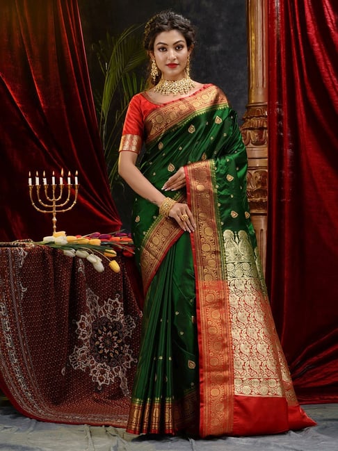 Emerald Green Heavy Pallu Silk Saree