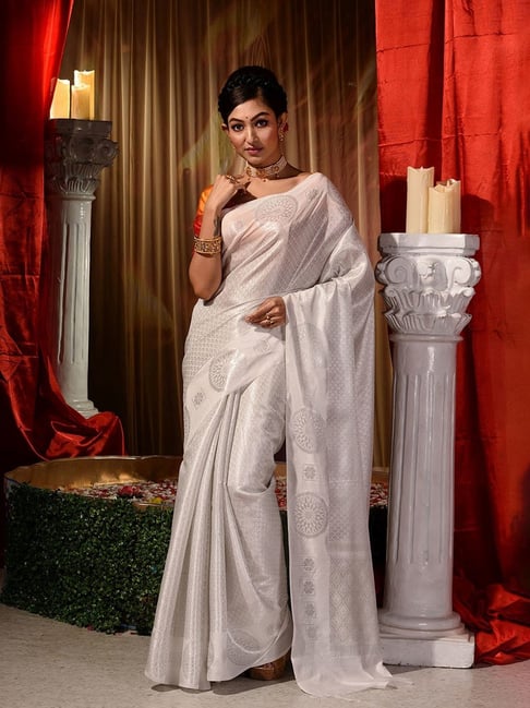 Royal Off White Soft Silk Saree With Rich Copper Border – saraethnic