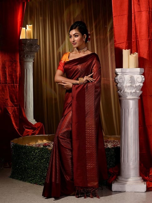 Dark Red Pure Banarasi Saree