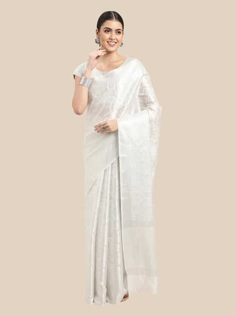 White Color Plain Manipuri Tussar Trending Saree – Yana Fab