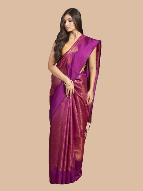 Deep Purple Pure Katan Silk Banarasi Handloom Saree - Tilfi