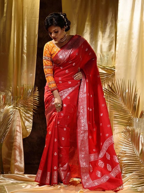 Buy Woven Work Cherry Red Color Banarasi Silk Saree Party Wear Online at  Best Price | Cbazaar