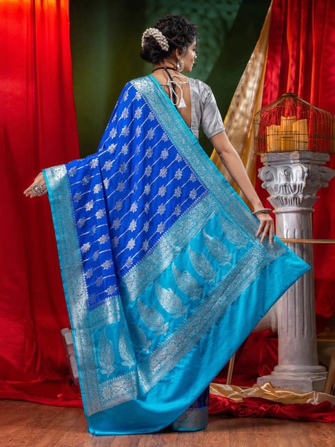 Party Wear Navy Blue,Black Silver Zari Banarasi Saree, With blouse piece at  Rs 470 in Surat