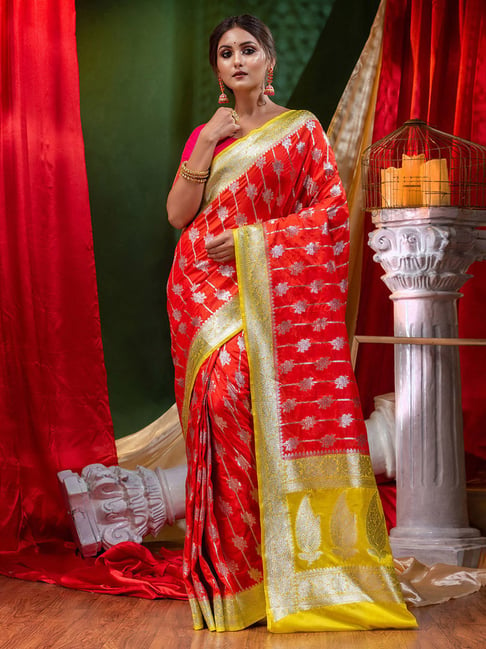 Bridal Red Woven Banarasi Silk Saree – Zari Banaras