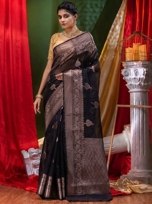 Buy Nikita Mhaisalkar Embellished Organza Saree | Black Color Women | AJIO  LUXE