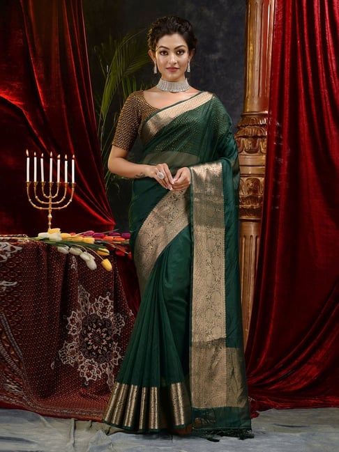 Pista Green Organza Saree With Beautiful Beads Work Border - Sheetal