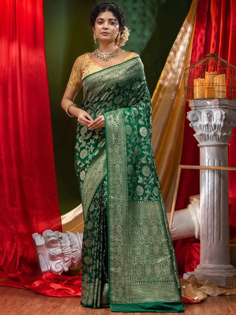 Bottle green all over saree - New India Fashion