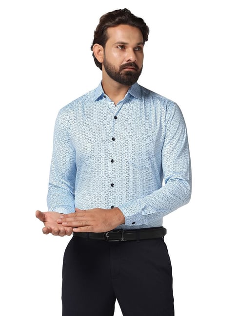 TAHVO Light Blue Slim Fit Printed Shirt-picture-27