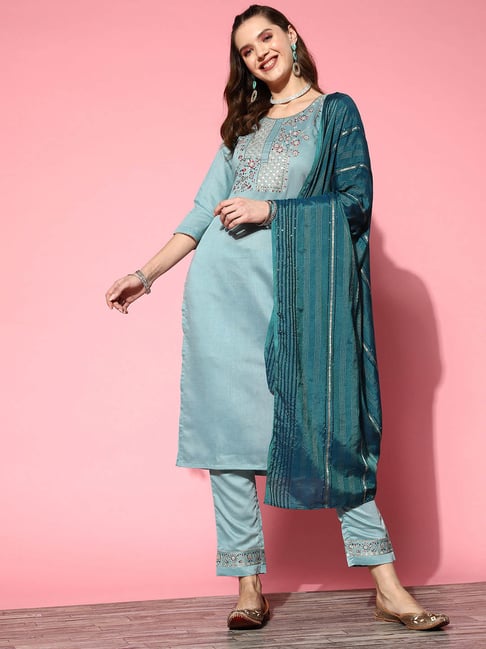 Buy W Blue Embroidered Pants for Women Online @ Tata CLiQ