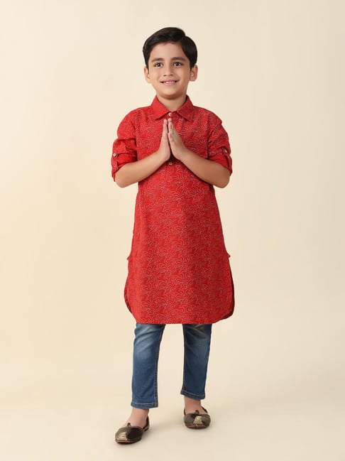 Fabindia Kids Red Printed Full Sleeves Kurta-image-6
