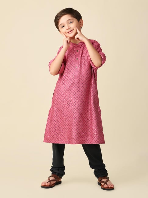 Fabindia Kids Dusty Pink Printed Full Sleeves Kurta-picture-45