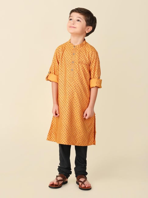 Fabindia Kids Rust Printed Full Sleeves Kurta-picture-34