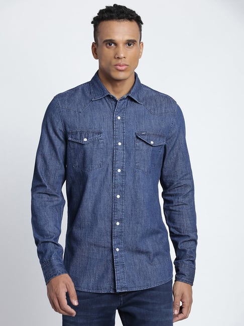 Lee Jeans Denim Western Shirt | Western denim shirt, Blue denim shirt  outfit, Denim shirt men
