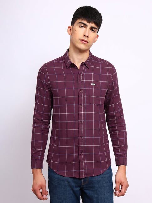 Lee Burgundy Slim Fit Check Shirt-picture-31