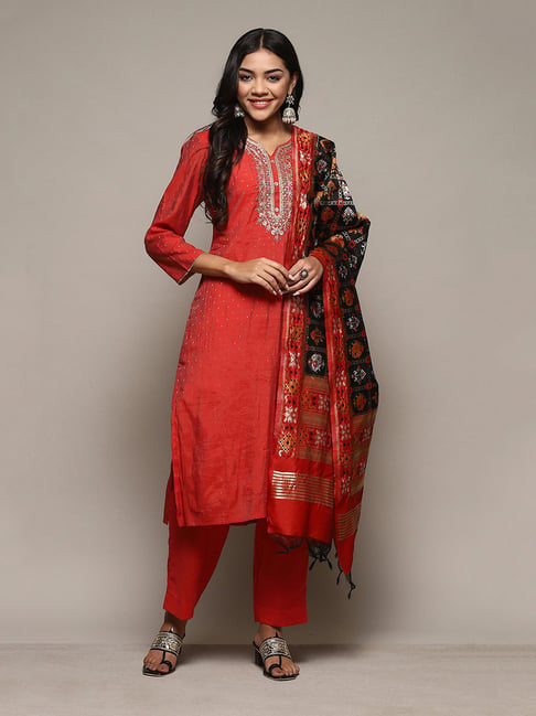 Dark Peach Chanderi Silk Digital Printed Unstitched Salwar Suit – Faserz