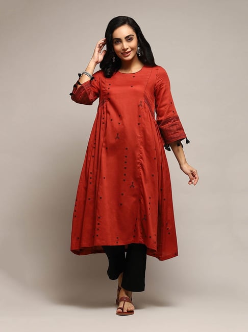 Biba Rust Embroidered Flared Kurta-picture-15