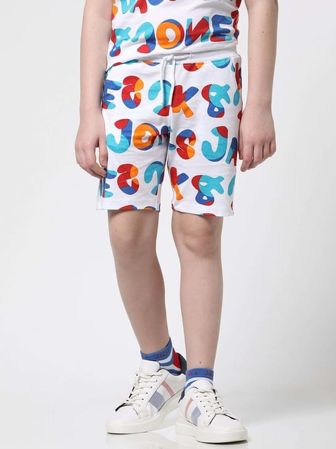 Jack & Jones Junior White & Blue Cotton Printed Shorts-picture-20