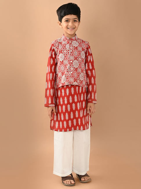 Art Silk Kurta With Pajama And Jacquard Nehru Jacket | Ishaanya