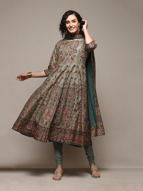 Buy Pista Green Lucknowi Georgette Easy Stitch Suit Set (Kurta, Bottom,  Dupatta) for N/A0.0 | Biba India