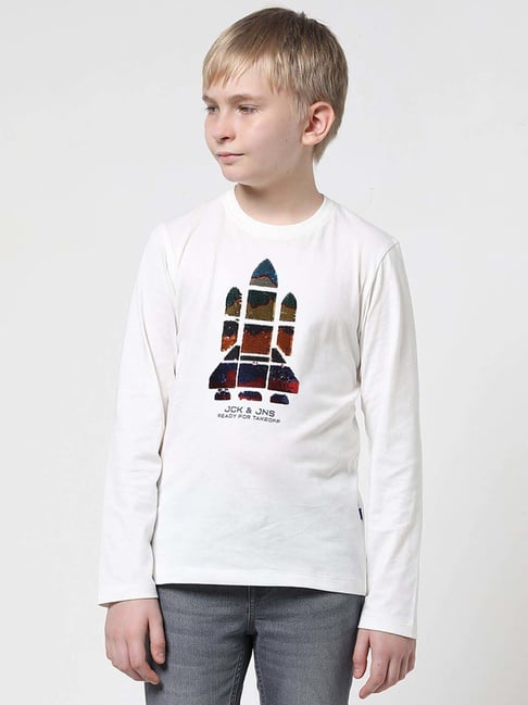Jack & Jones Junior White Cotton Embellished Full Sleeves T-Shirt-picture-18