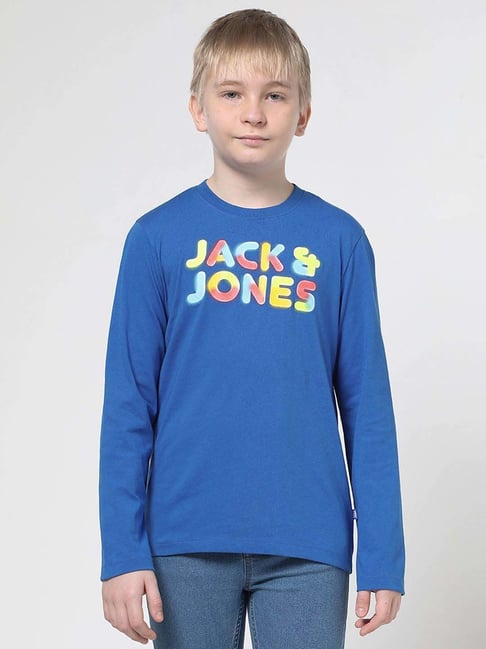 Jack & Jones Junior Blue Cotton Printed Full Sleeves T-Shirt-picture-24