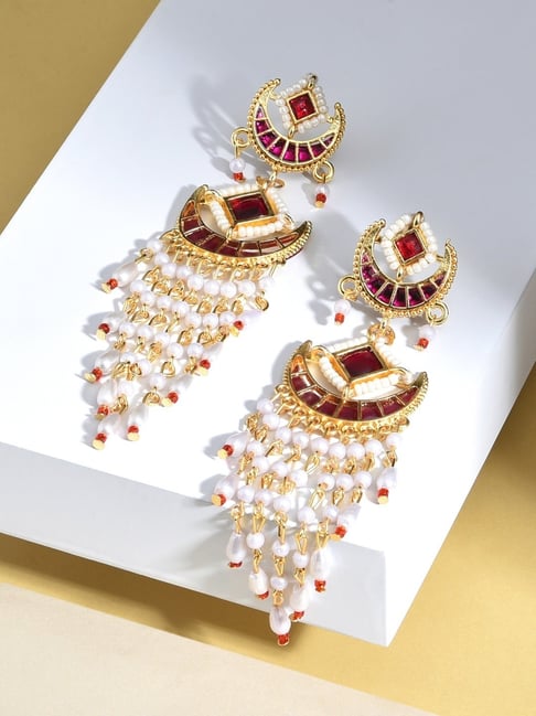 Buy Zaveri Pearls Patel Green Meenakari Traditional Long Pearl Hangings  Earring-ZPFK10789 Online